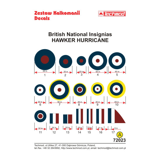 Techmod 72023 1/72 British National Insignias - Hawker Hurricane Wet Decal