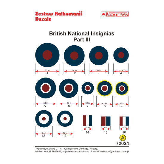 Techmod 72024 1/72 British National Insignias, Part Iii Aircraft Wet Decal Wwii