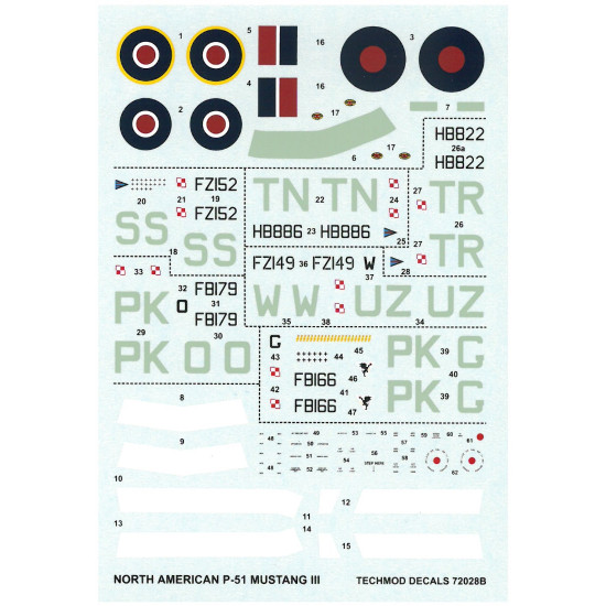 Techmod 72028 1/72 North American P-51 Mustang Iii Polish Aircraft Wet Decal Wwii