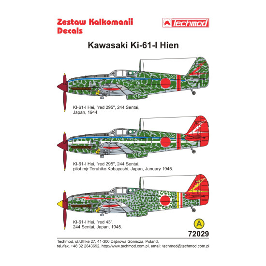 Techmod 72029 1/72 Kawasaki Ki-61 Hien Hei Red 1944-45 Aircraft Wet Decal Wwii