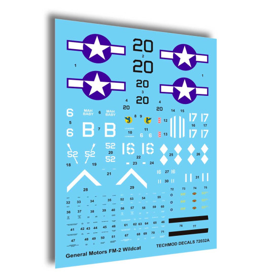 Techmod 72032 1/72 General Motors Fm-2 Wildcat Us Figher Aircraft Wet Decal Wwii