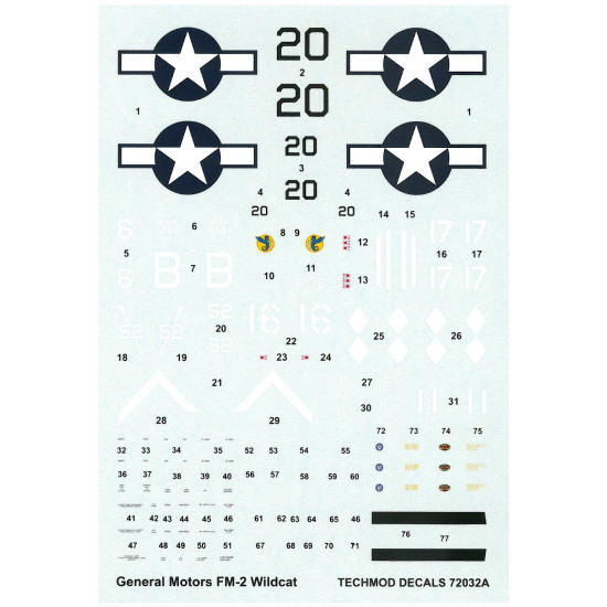 Techmod 72032 1/72 General Motors Fm-2 Wildcat Us Figher Aircraft Wet Decal Wwii