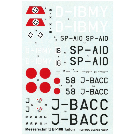 Techmod 72036 1/72 Messerschmitt Bf 108 Taifun Aircraft Wet Decal Wwii