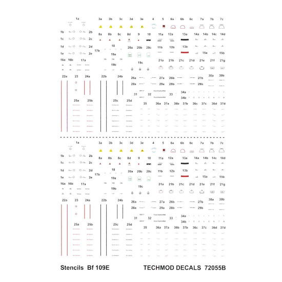Techmod 72055 1/72 Stencils For Messerschmitt Bf-109e Aircraft Wet Decal