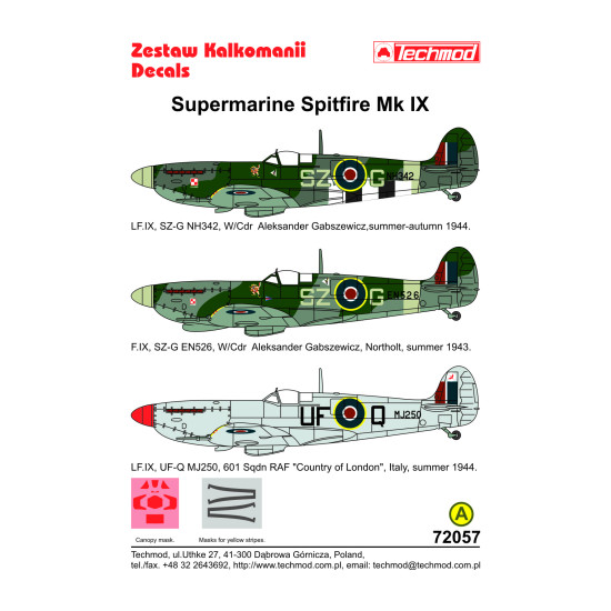 Techmod 72057 1/72 Supermarine Spitfire Mk Ix 1939-1941 Aircraft Wet Decal