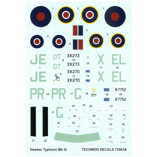 Techmod 72063 1/72 Hawker Typhoon Mk Ib British Bomber 1943 Aircraft Wet Decal