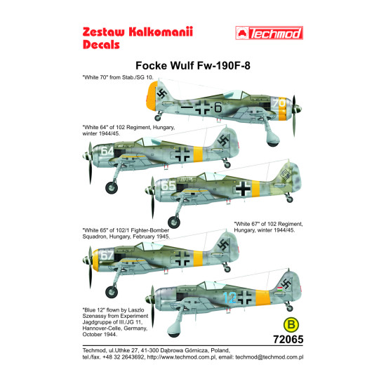 Techmod 72065 1/72 Focke Wulf Fw-190f-8 Hungary 1944-45 Aircraft Wet Decal Wwii