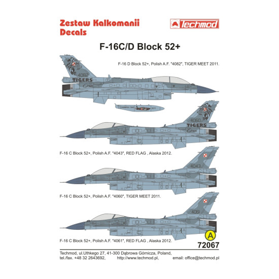 Techmod 72067 1/72 F-16 C/D Block 52 Alaska Polish 2011-2012 Aircraft Wet Decal