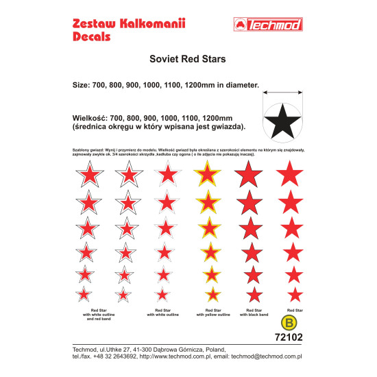 Techmod 72102 1/72 Soviet Red Stars W/Outline For Aircraft Wet Decal Wwii
