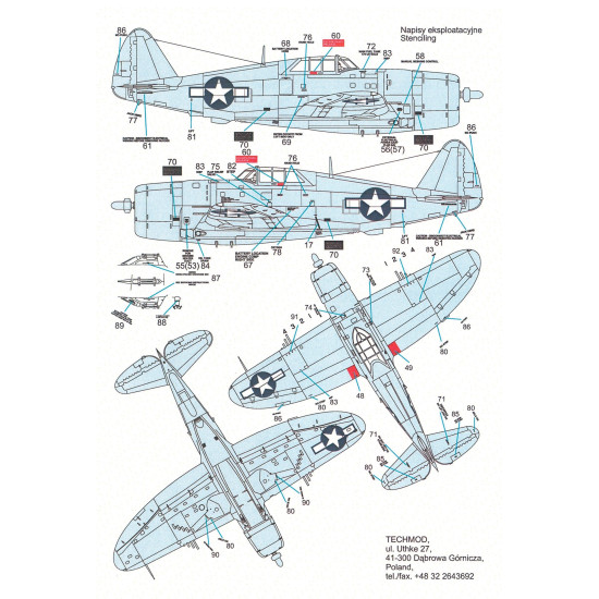 Techmod 72105 1/72 Republic P-47d Thunderbolt Us Fighter Aircraft Wet Decal 1944