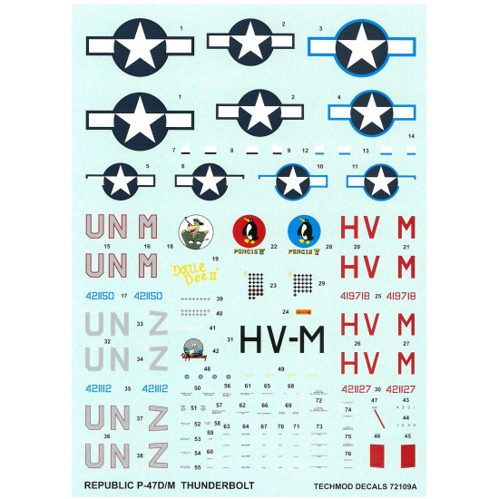 Techmod 72109 1/72 Republic P-47 D/M Thunderbolt 1945 Us Aircraft Wet Decal Wwii