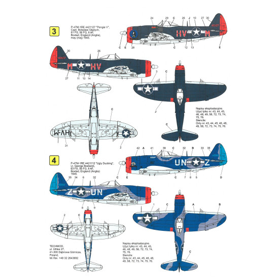 Techmod 72109 1/72 Republic P-47 D/M Thunderbolt 1945 Us Aircraft Wet Decal Wwii