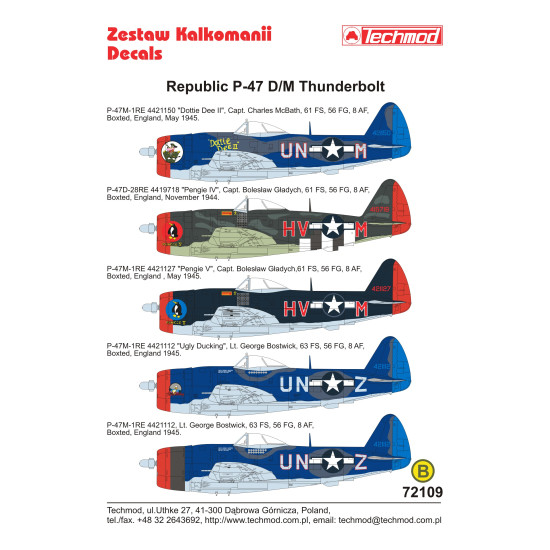 Techmod 72109 1/72 Republic P-47 D/M Thunderbolt 1945 Us Aircraft Wet Decal Wwii