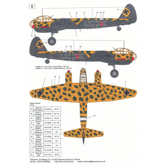 Techmod 72111 1/72 Junkers Ju-88a-4/D-1 1941-1942 Aircraft Wet Decal Wwii