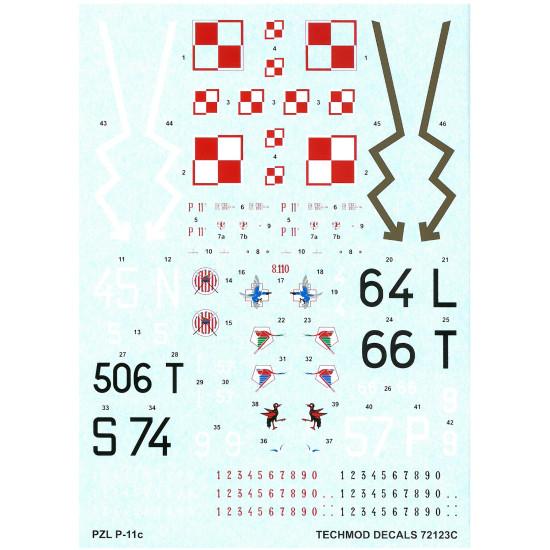 Techmod 72123 1/72 Pzl P-11c Polish Fighter Aircraft Wet Decal Wwii