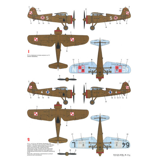 Techmod 72123 1/72 Pzl P-11c Polish Fighter Aircraft Wet Decal Wwii