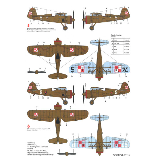 Techmod 72123 1/72 Pzl P-11c Polish Fighter Aircraft Wet Decal Wwii