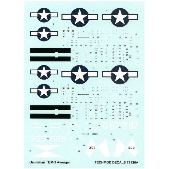 Techmod 72126 1/72 Grumman Tbm-3 Avenger Us Torpedo Bomber 1945 Aircraft Wet Decal