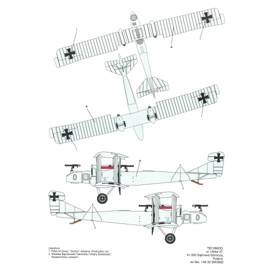 Techmod 72129 1/72 Gotha G.IV German Heavy Bomber aircraft Wet Decal WWI