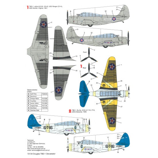 Techmod 72134 1/72 Douglas Tbd-1 Devastator Us Torpedo Bomber Wet Decal W/Masks