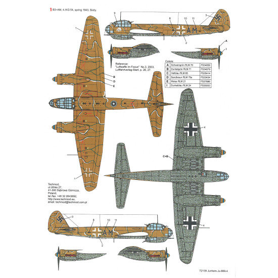 Techmod 72139 1/72 Junkers Ju-88a-4 1942-1944 Finland Sicily Aircraft Wet Decal