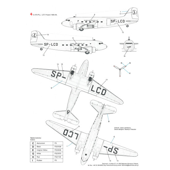 Techmod 72147 1/72 C-47a Skytrain Polish Lot Aircraft Wet Decal