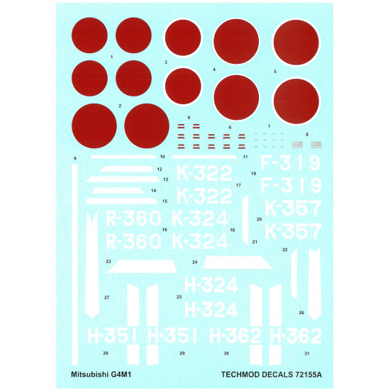 Techmod 72155 1/72 Mitsubishi G4m1 Ijn Japan Bomber Aircraft Wet Decal 1942 Wwii