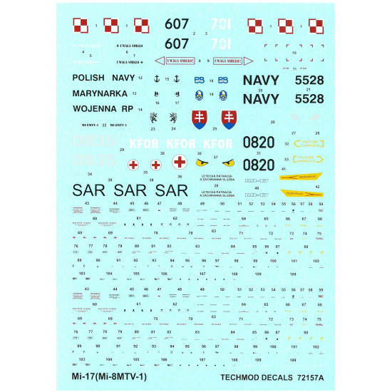 Techmod 72157 1/72 Mi-17 Mi-8mtv-1 Polish Helicopter Wet Decal