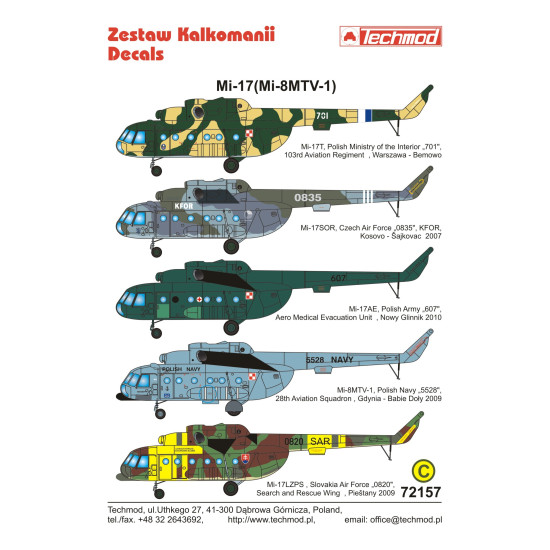 Techmod 72157 1/72 Mi-17 Mi-8mtv-1 Polish Helicopter Wet Decal