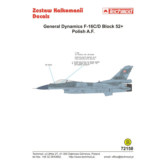 Techmod 72158 1/72 General Dynamics F-16c/D Block 52 Polish A.f. Wet Decal