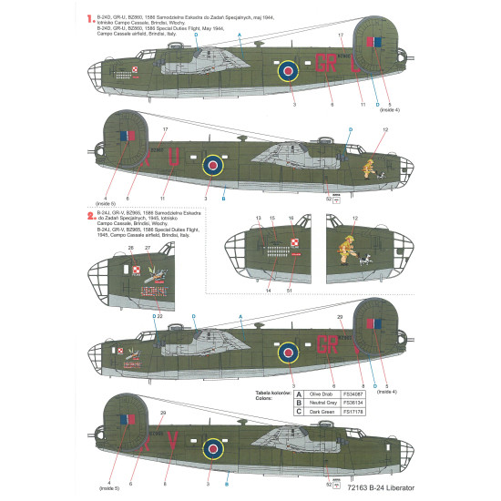 Techmod 72163 1/72 Liberator B-24 Brindisi, Italy 1944-1945 Aircraft Wet Decal