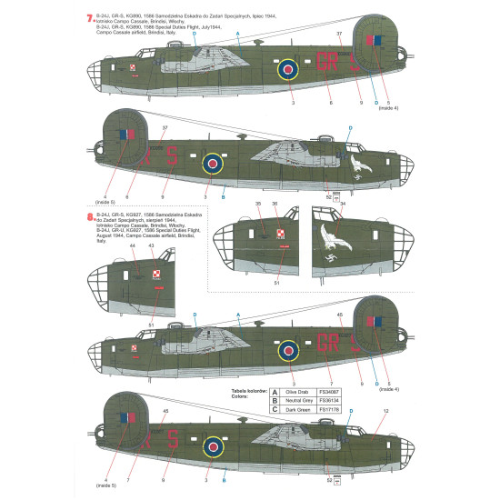 Techmod 72163 1/72 Liberator B-24 Brindisi, Italy 1944-1945 Aircraft Wet Decal