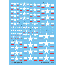 Techmod 72411 1/72 Us Insignia American White Stars Wet Decal 1943-47 To Present Set 2