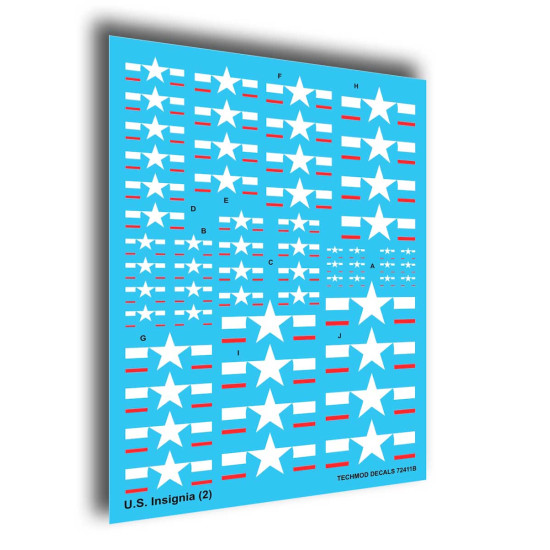 Techmod 72411 1/72 Us Insignia American White Stars Wet Decal 1943-47 To Present Set 2