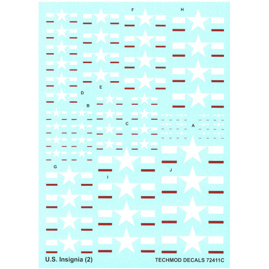 Techmod 72411 1/72 Us Insignia American White Stars Wet Decal 1943-47 To Present Set 2