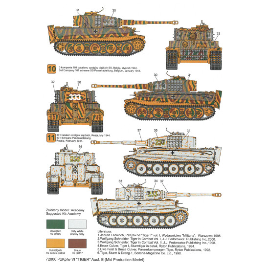 Techmod 72806 1/72 Pz Kpfw Vi Tiger Ausf E Tank Mid Production Wet Decal 1944