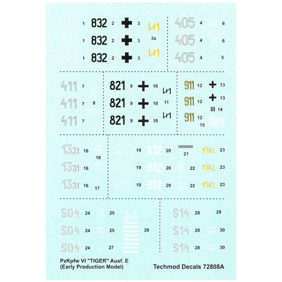 Techmod 72808 1/72 Pz Kpfw Vi Tiger Ausf E Tank Early Production Wet Decal 1943