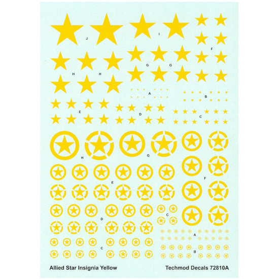 Techmod 72810 1/72 Allied Stars Insignia Yellow In Circles Wet Decal Wwii
