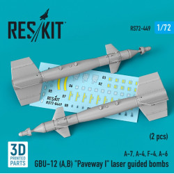 Reskit Rs72-0449 1/72 Gbu 12 A B Paveway I Laser Guided Bombs 2 Pcs A7 A4 F4 A6 3d Printed