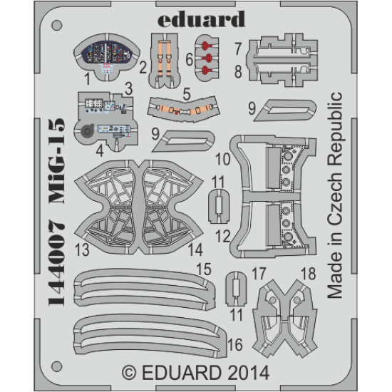 Eduard 144007 1/144 MiG-15 Photo-Etched for Aircraft Photo etched set