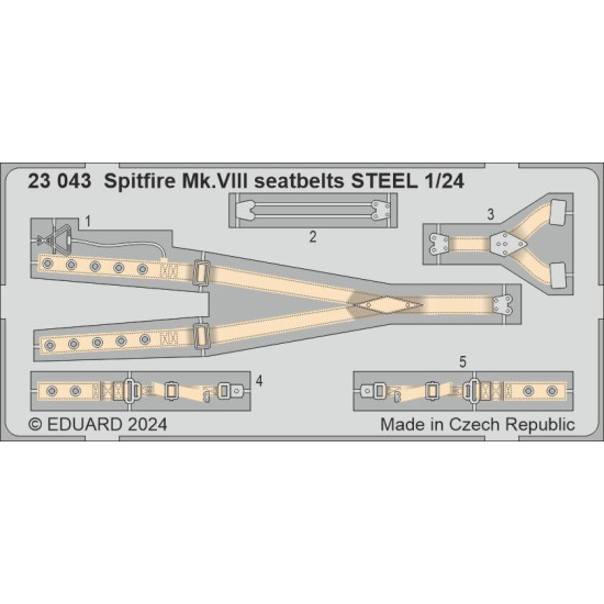 Eduard 23043 1/24 Spitfire Mk.VIII Seatbelts STEEL AIRFIX Photo-Etched for Aircraft
