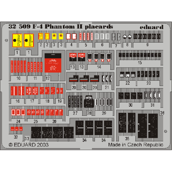 Eduard 32509 1/32 F-4 placards Photo-Etched for Aircraft Photo etched set