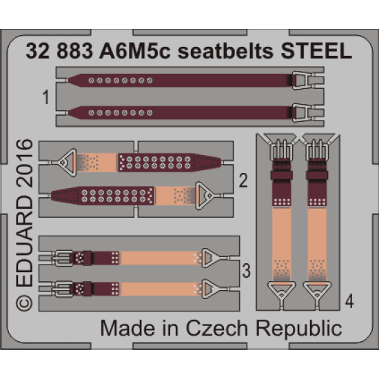 Eduard 32883 1/32 A6M5c seatbelts STEEL Photo-Etched for Aircraft Photo etched set