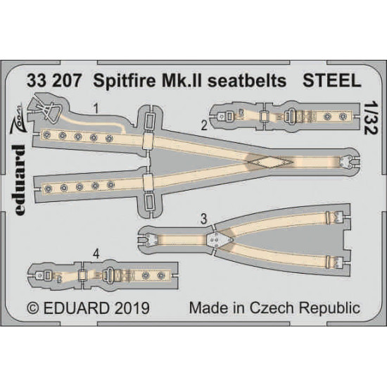 Eduard 33207 1/32 Spitfire Mk.II seatbelts STEEL Photo-Etched for Aircraft Zoom set Eduard 33207 1/32 Spitfire Mk.II seatbelts STEEL Photo-Etched for Aircraft Zoom set