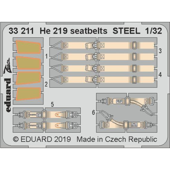 Eduard 33211 1/32 He 219 seatbelts STEEL Photo-Etched for Aircraft Zoom set