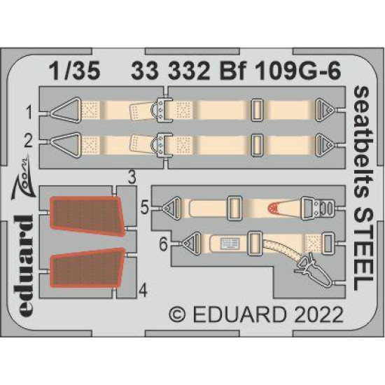 Eduard 33332 1/35 Bf 109G-6 seatbelts STEEL Photo-Etched for Aircraft Zoom set