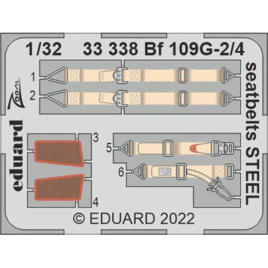 Eduard 33338 1/32 Bf 109G-2/4 seatbelts STEEL Photo-Etched for Aircraft Zoom set