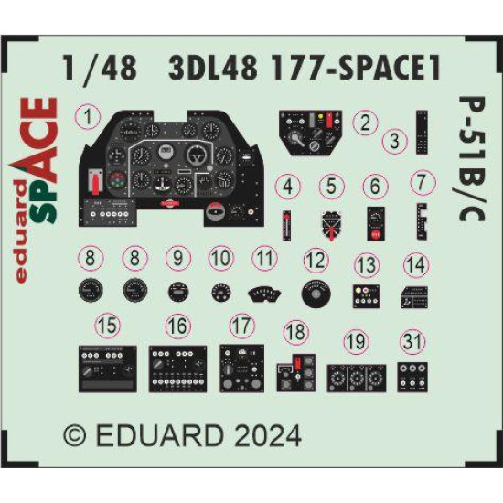 Eduard 3DL48177 1/48 P-51B/C SPACE 3D Decal for Aircraft Space
