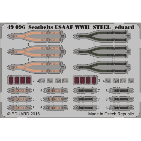 Eduard 49096 1/48 Seatbelts USAAF WWII STEEL Photo-Etched for Aircraft Photo etched set