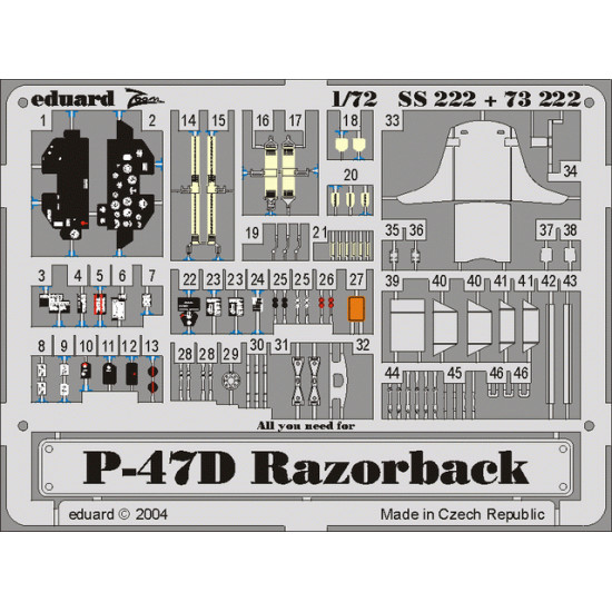 Eduard 73222 1/72 P-47D-20 Photo-Etched for Aircraft Photo etched set